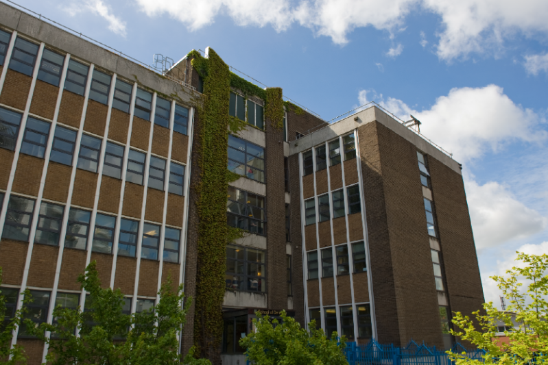 Exterior of the QUB School of Dentistry building at the Royal Victoria Hospital site